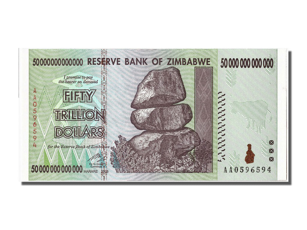 Zimbabwe, 50 Trillion Dollars, 2008, KM #90, UNC(65-70), AA 0596594