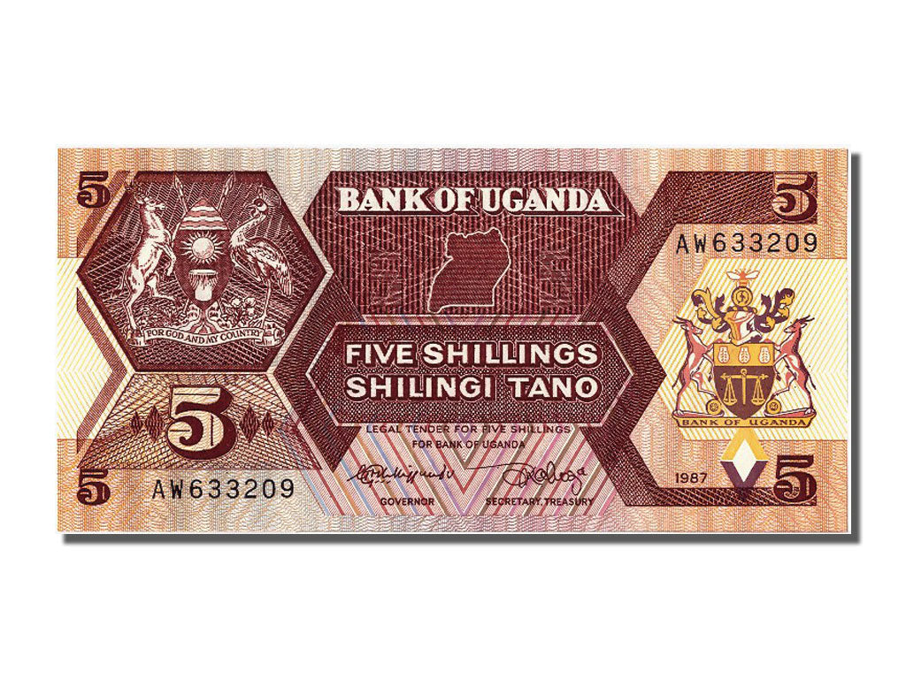 Billet, Uganda, 5 Shillings, 1987, NEUF