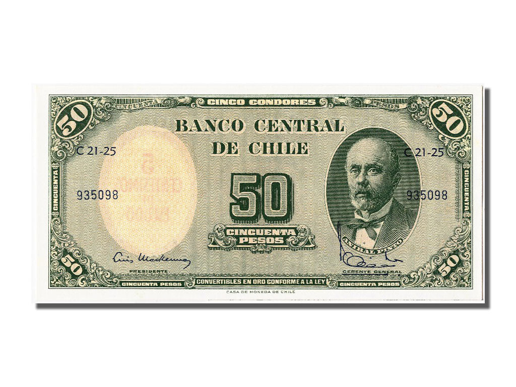 Banknot, Chile, 5 Centesimos on 50 Pesos, UNC(65-70)