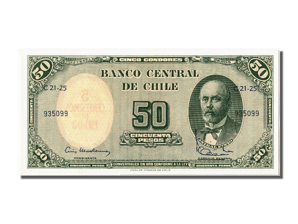 Geldschein, Chile, 5 Centesimos on 50 Pesos, UNZ