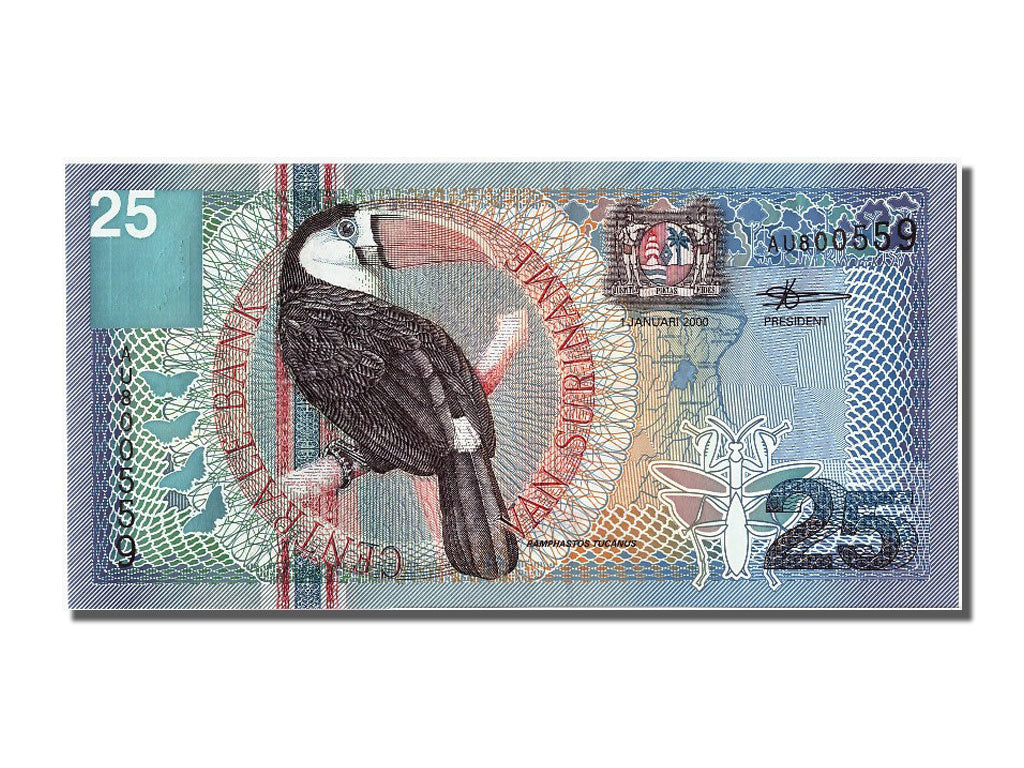 Suriname, 25 Gulden, 2000, KM #148, 2000-01-01, UNC(65-70), AU800559