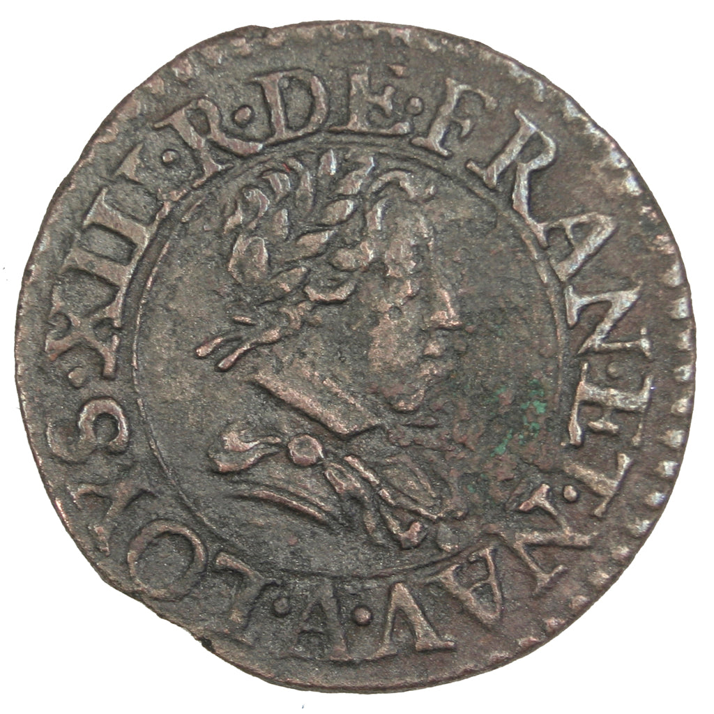 FRANCE, Denier Tournois, 1621, Paris, EF(40-45), Copper, CGKL #402, 1.32