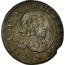 Moneta, Francia, Louis XIII, Double tournois, buste laurée et drapé, Double