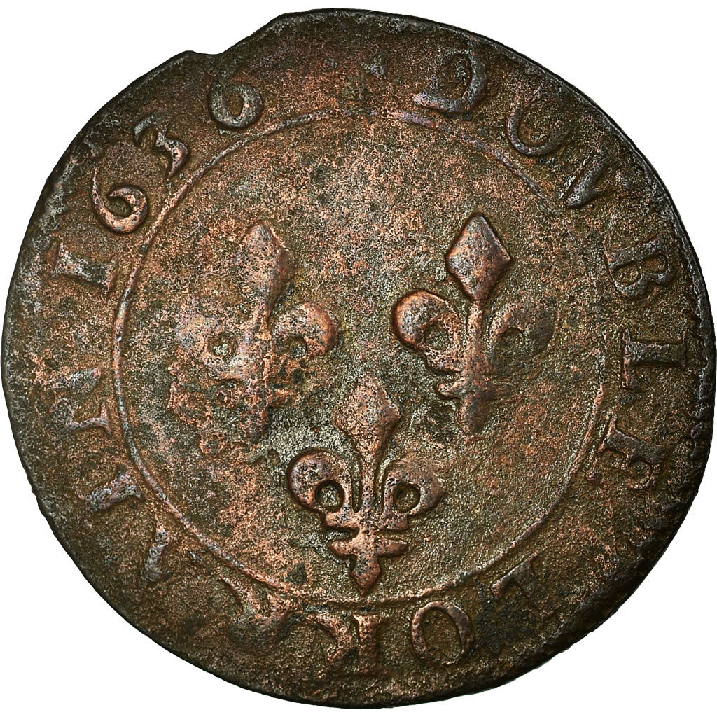 Monnaie, France, Louis XIII, Double tournois, buste laurée et drapé, Double