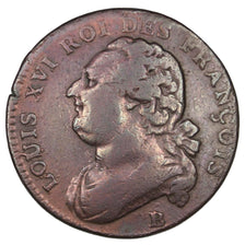 FRANCE, 12 deniers françois, 12 Deniers, 1792, Rouen, KM #600.3, VF(30-35), B...