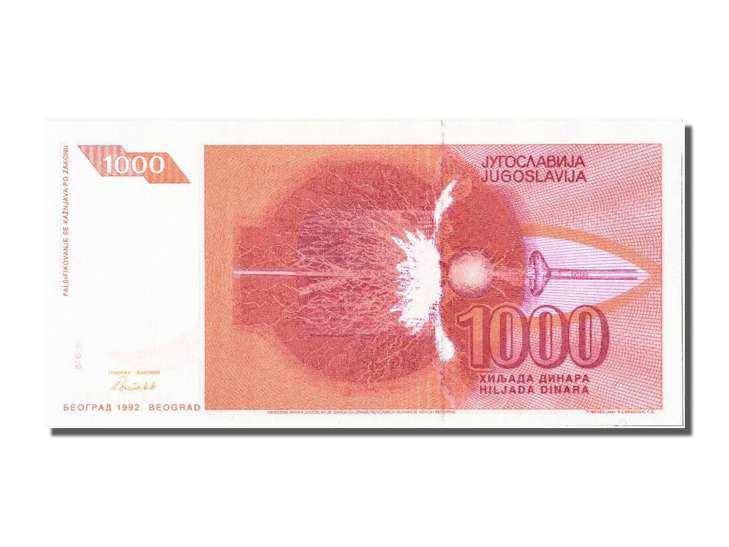 Banconote, Iugoslavia, 1000 Dinara, 1992, FDS