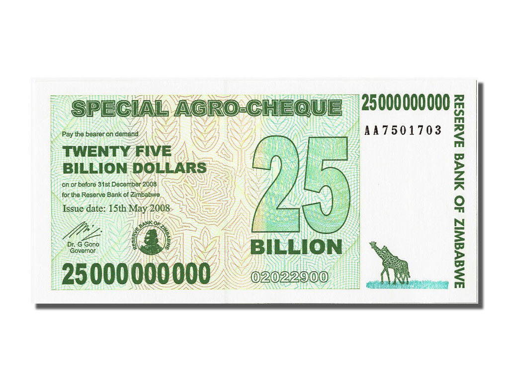 Billete, 25 Billion Dollars, 2008, Zimbabue, 2008-05-15, UNC