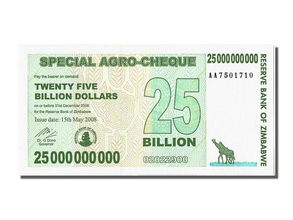 Billete, 25 Billion Dollars, 2008, Zimbabue, 2008-05-15, UNC
