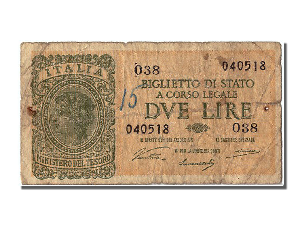 Italy, 2 Lire, 1944, KM #30a, 1944-11-23, VF(20-25), 038 040518