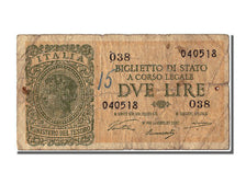 Italy, 2 Lire, 1944, KM #30a, 1944-11-23, VF(20-25), 038 040518
