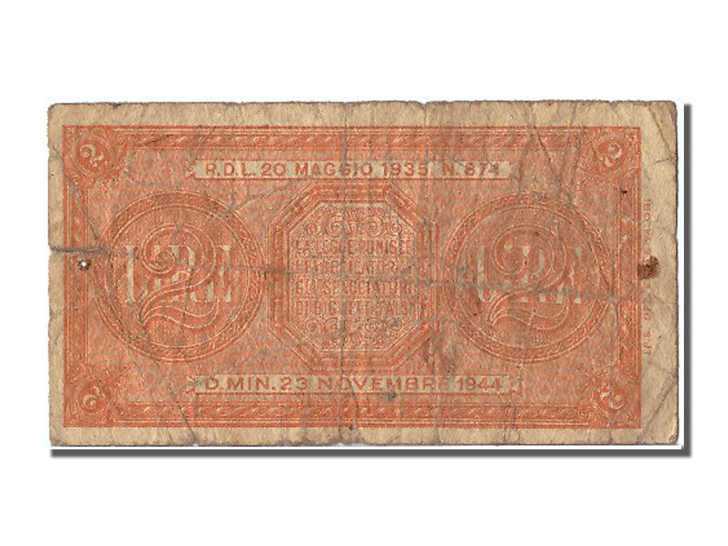 Italy, 2 Lire, 1944, KM #30a, 1944-11-23, VF(20-25), 038 040518