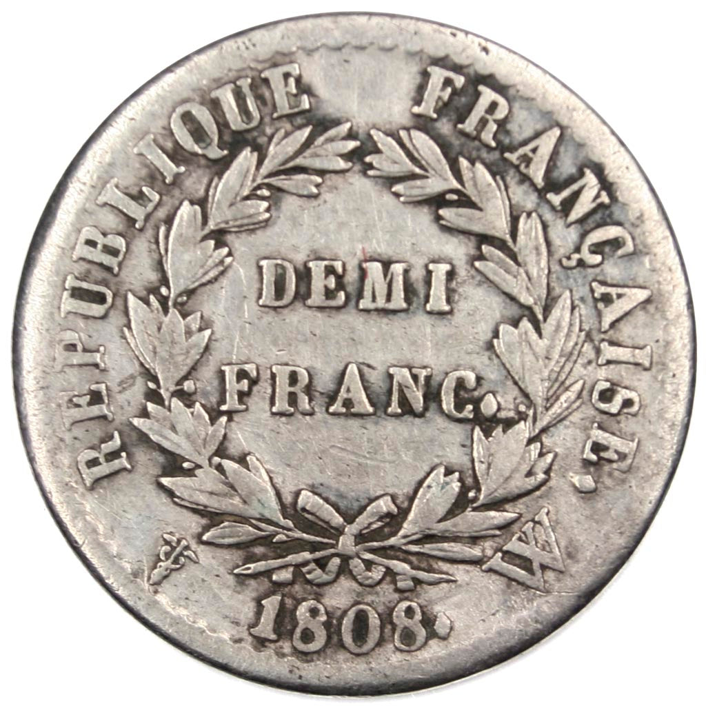 FRANCE, Demi Franc, 1808, Paris, VF(30-35), Silver, Gadoury #398, 2.47