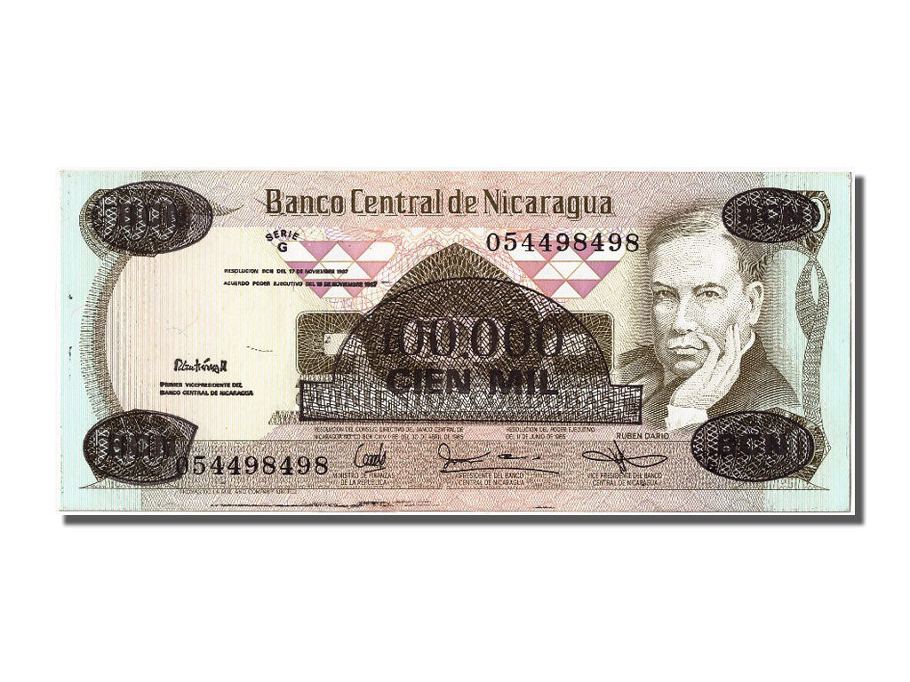 Banconote, Nicaragua, 100,000 Córdobas on 500 Córdobas, 1987, SPL
