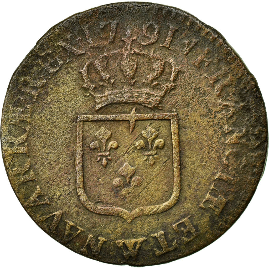 Coin, France, Louis XVI, Sol ou sou, Sol, 1791, Lille, VF(20-25), Copper
