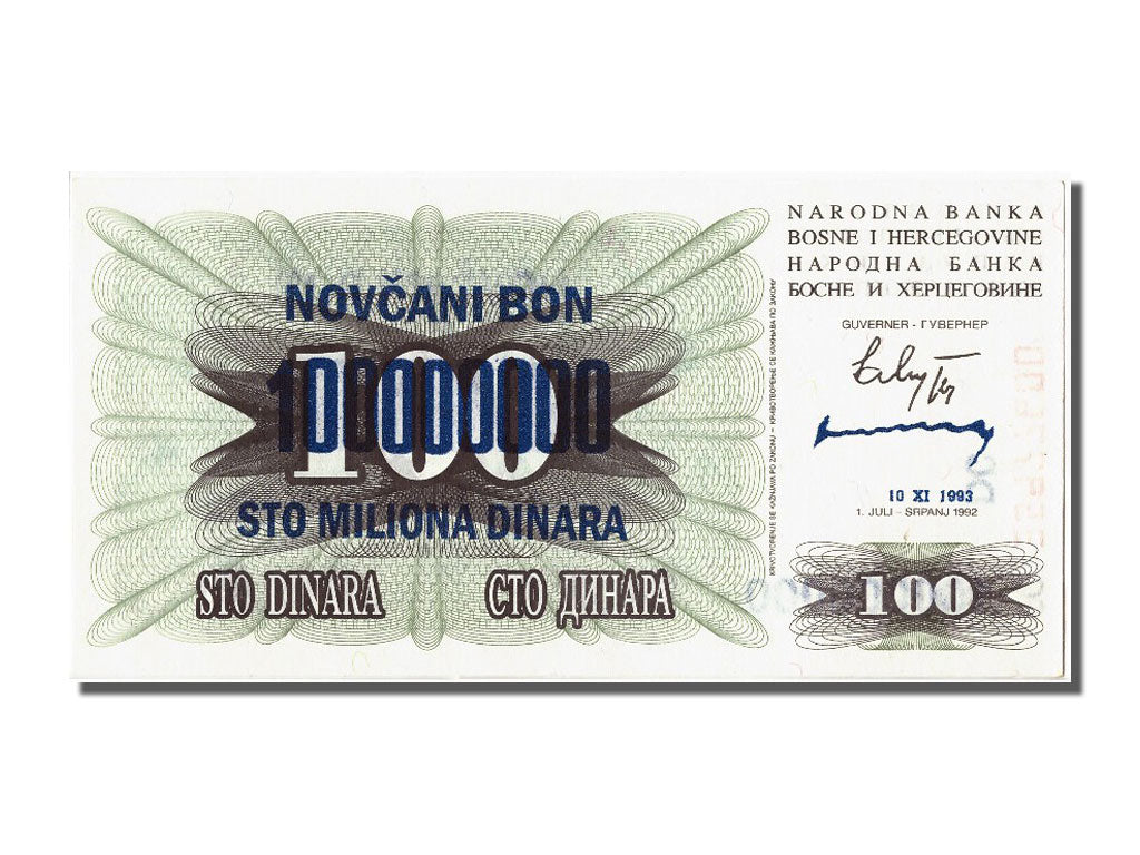 Billete, 100,000,000 Dinara, 1993, Bosnia - Herzegovina, 1993-11-10, UNC