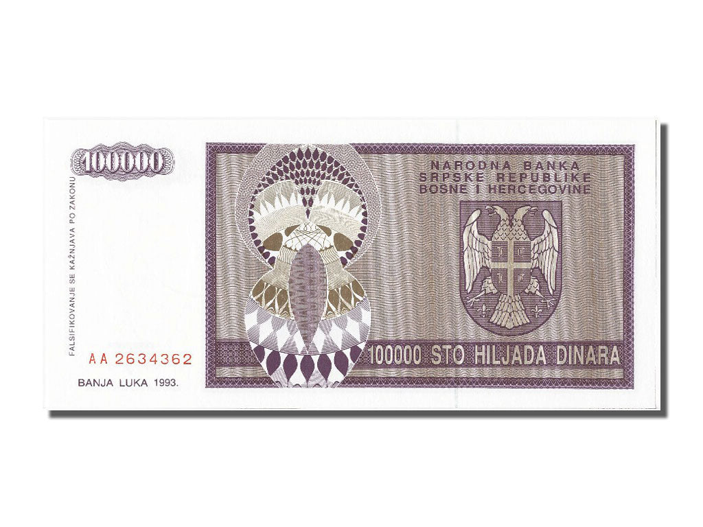 Banknote, Bosnia - Herzegovina, 100,000 Dinara, 1993, UNC(65-70)