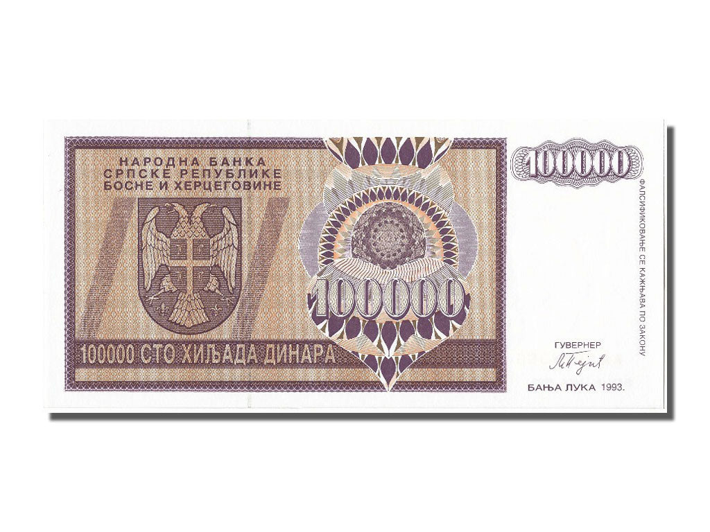 Banknote, Bosnia - Herzegovina, 100,000 Dinara, 1993, UNC(65-70)