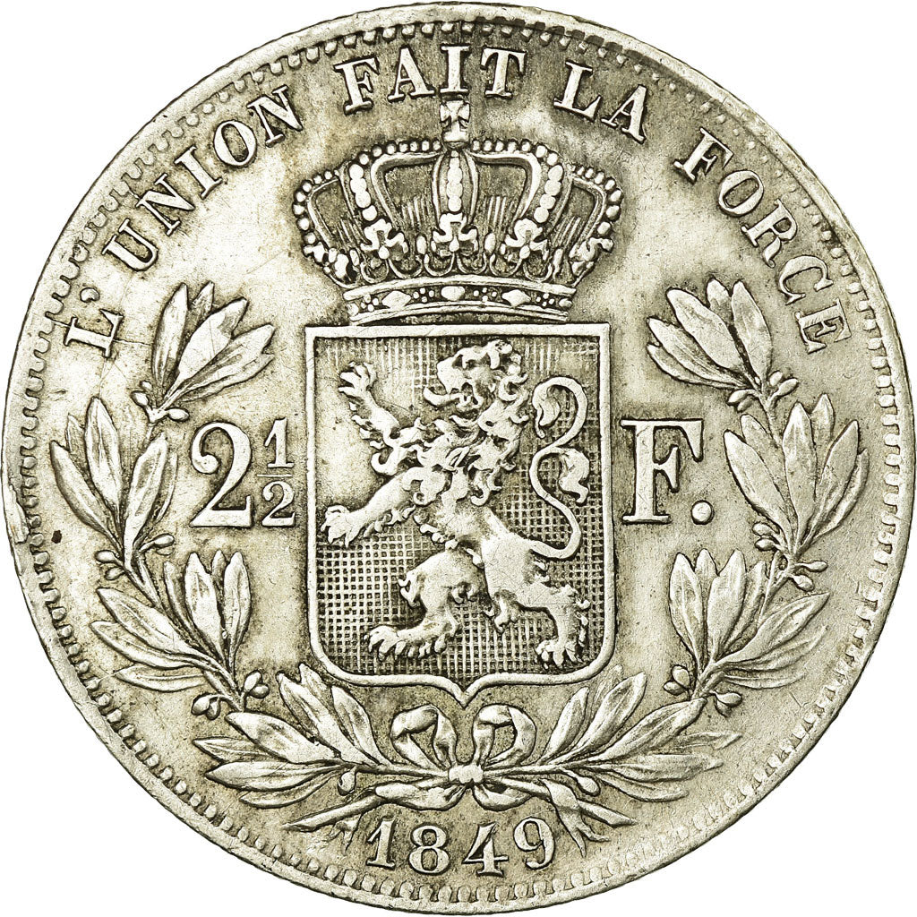 Coin, Belgium, Leopold I, 2-1/2 Francs, 1849, Brussels, AU(50-53), Silver, KM:11