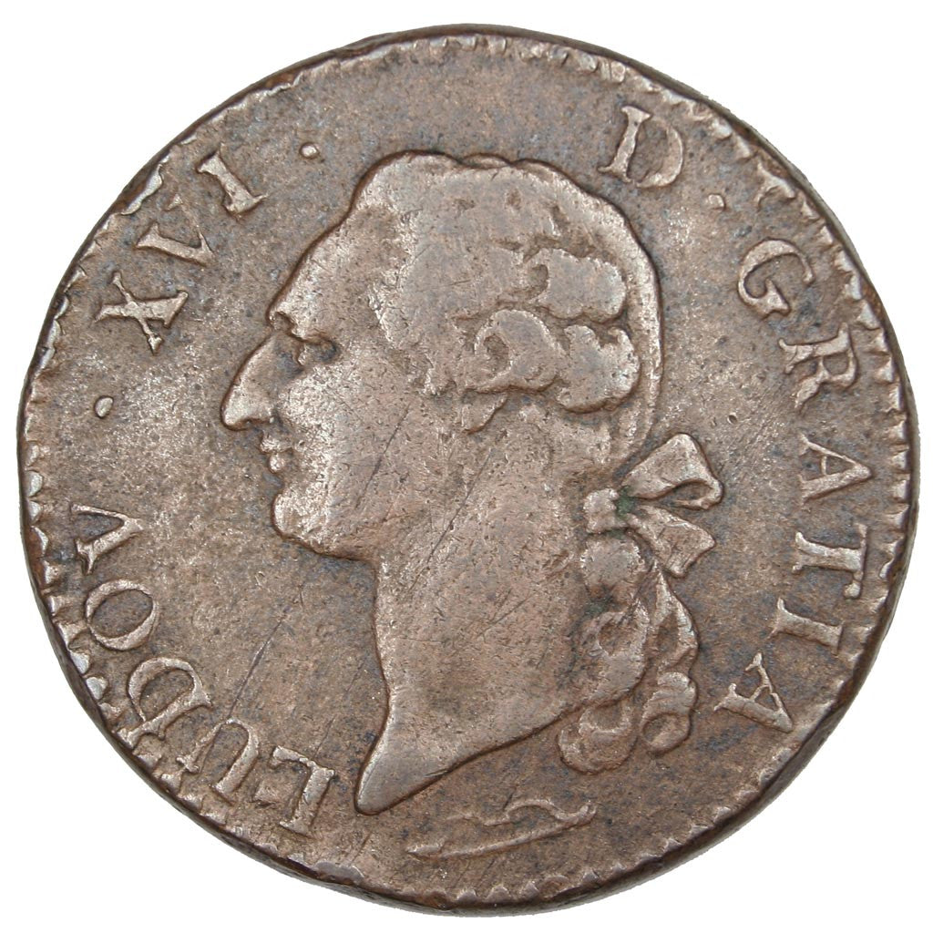 FRANCE, Sol ou sou, Sol, 1778, Aix, KM #578.17, EF(40-45), Copper, Gadoury...