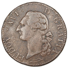 FRANCE, Sol ou sou, Sol, 1778, Aix, KM #578.17, EF(40-45), Copper, Gadoury...