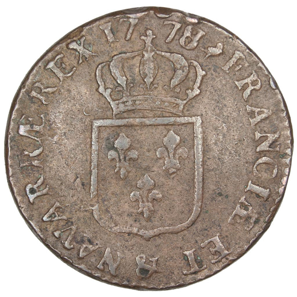 FRANCE, Sol ou sou, Sol, 1778, Aix, KM #578.17, EF(40-45), Copper, Gadoury...