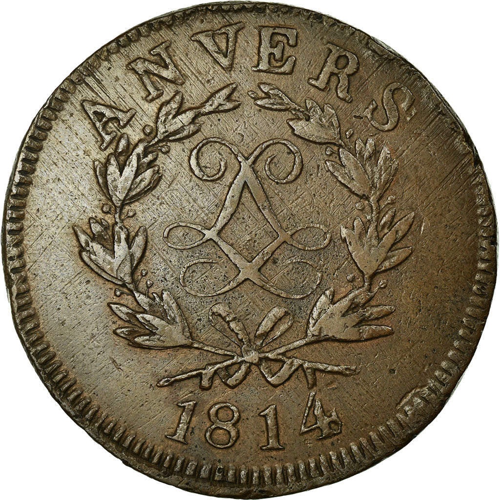 Coin, FRENCH STATES, ANTWERP, 10 Centimes, 1814, Anvers, EF(40-45), Bronze