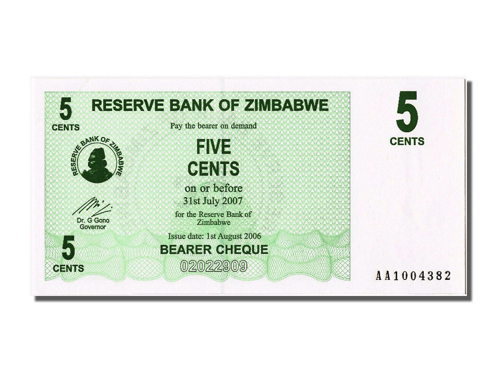 Banknote, Zimbabwe, 5 Cents, 2006, 2006-08-01, UNC(65-70)