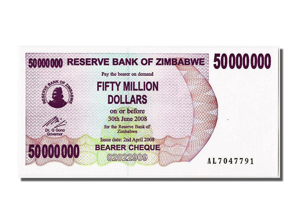 Billete, 50 Million Dollars, 2008, Zimbabue, 2008-04-02, UNC