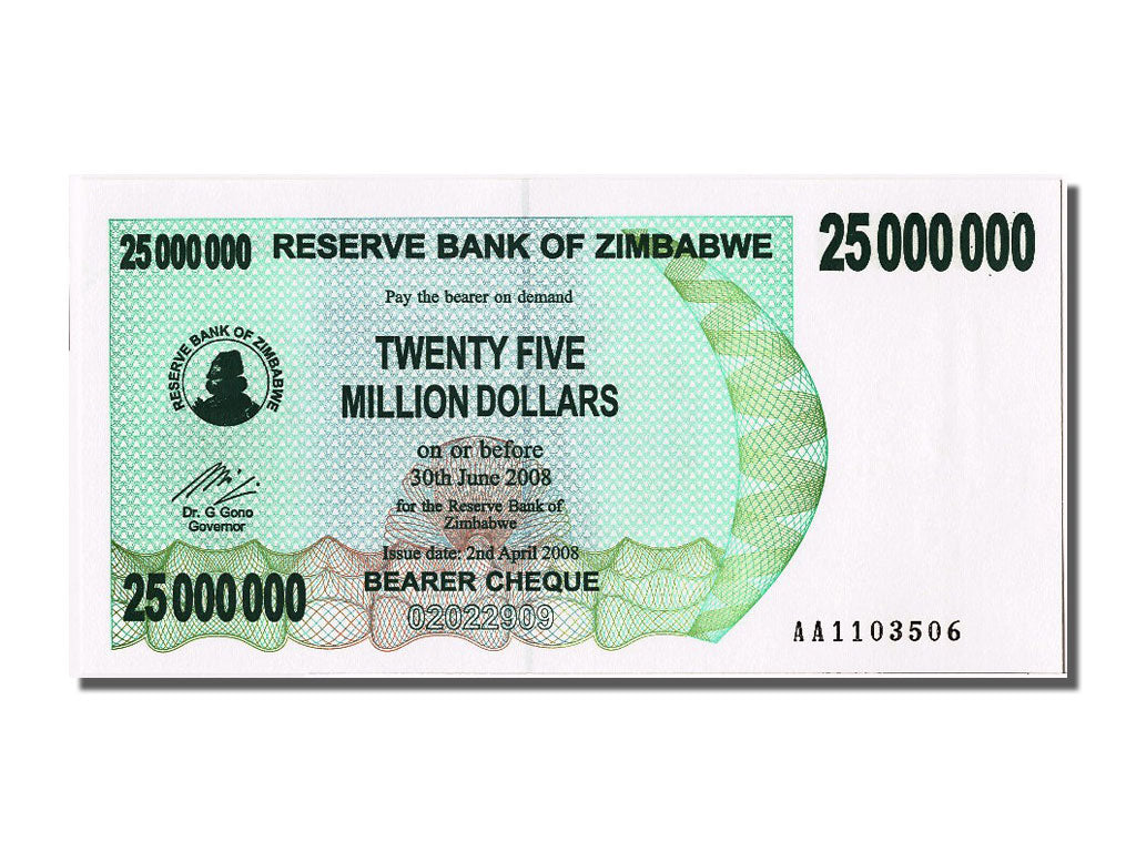 Banknote, Zimbabwe, 25 Million Dollars, 2008, 2008-04-02, UNC(65-70)
