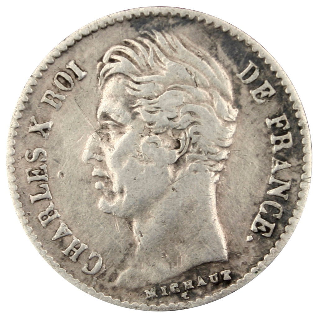 FRANCE, Charles X, 1/4 Franc, 1827, Paris, KM #722.1, VF(30-35), Silver,...