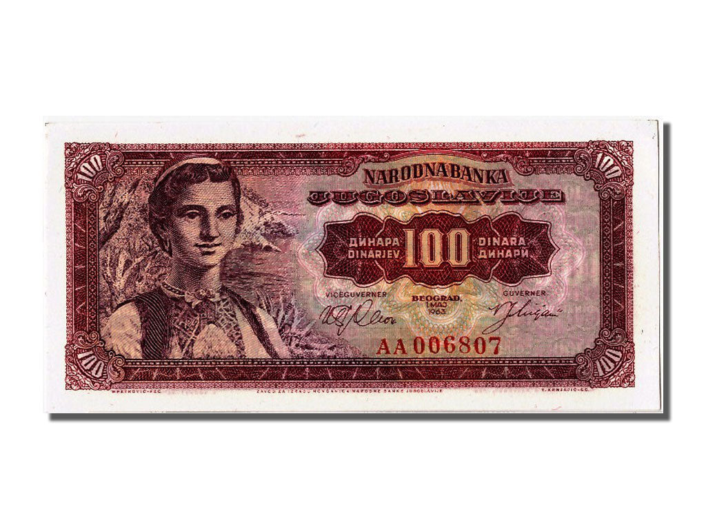 Yugoslavia, 100 Dinara, 1963, KM #73a, 1963-05-01, UNC(63), AA 006807