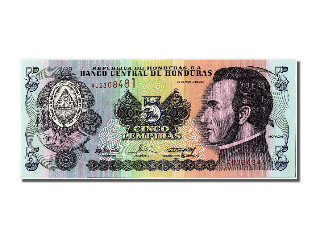 Banknote, Honduras, 5 Lempiras, 2004, 2004-08-26, UNC(65-70)