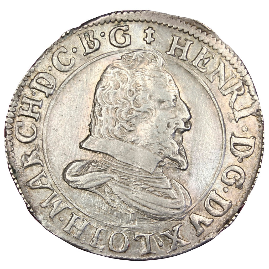 GERMAN STATES, Teston, 1615, Nancy, KM #18, AU(50-53), Silver, Boudeau #1549,...