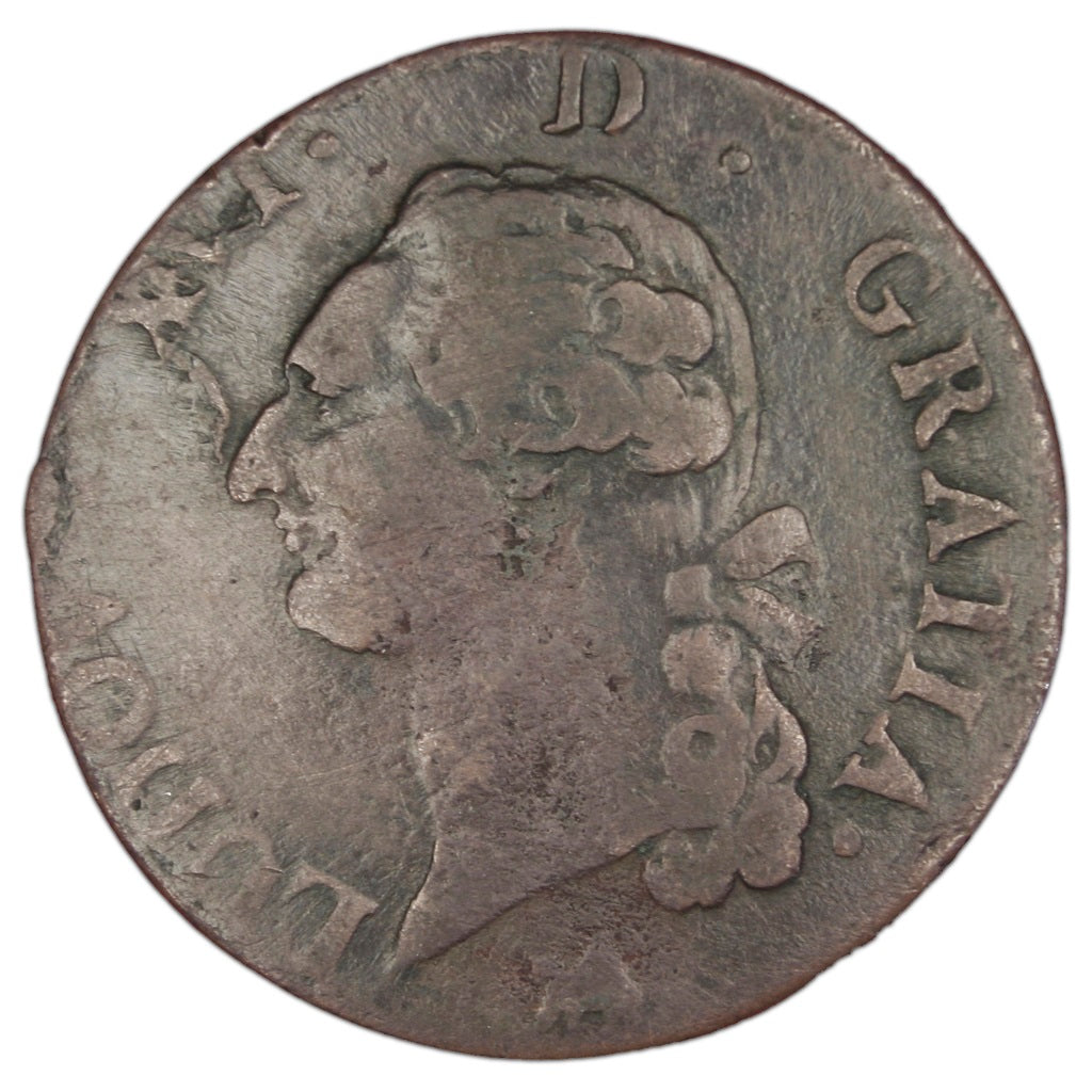 FRANCE, Sol ou sou, Sol, 1790, Rouen, KM #578.3, VF(20-25), Copper, Gadoury...
