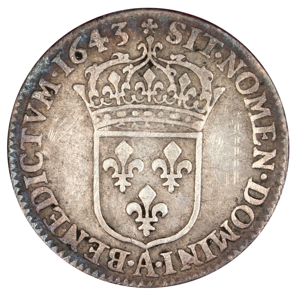 FRANCE, 1/12 Ecu, 1643, Paris, VF(20-25), Silver, Gadoury #46, Droulers #126,...