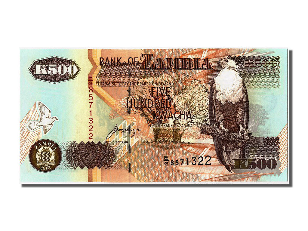 Zambia, 500 Kwacha, 2001, KM #39c, UNC(65-70), E/G 8571322