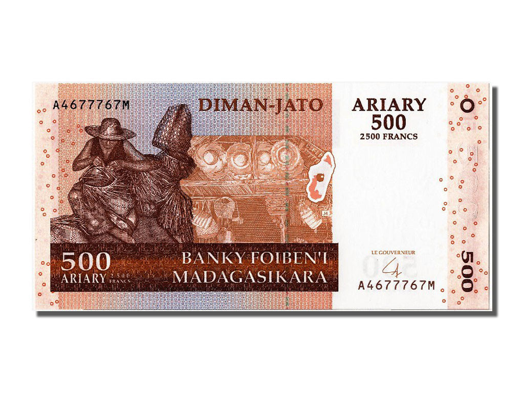 Banknot, Madagascar, 500 Ariary, 2004, UNC(65-70)