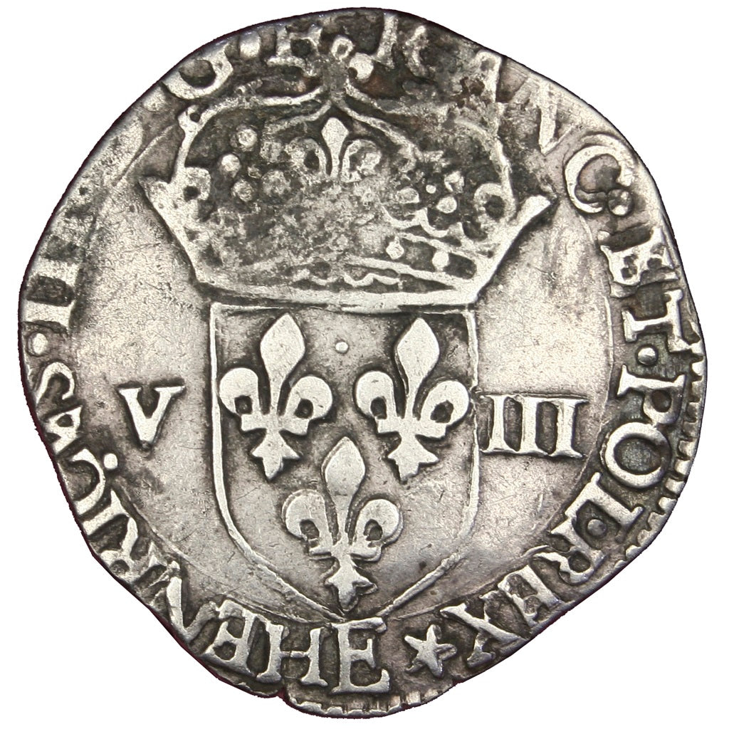 FRANCE, 1/8 Ecu, 1583, Tours, VF(30-35), Silver, Sombart #4668, 4.65