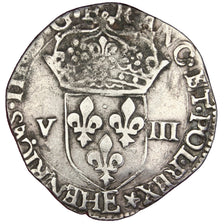 FRANCE, 1/8 Ecu, 1583, Tours, VF(30-35), Silver, Sombart #4668, 4.65