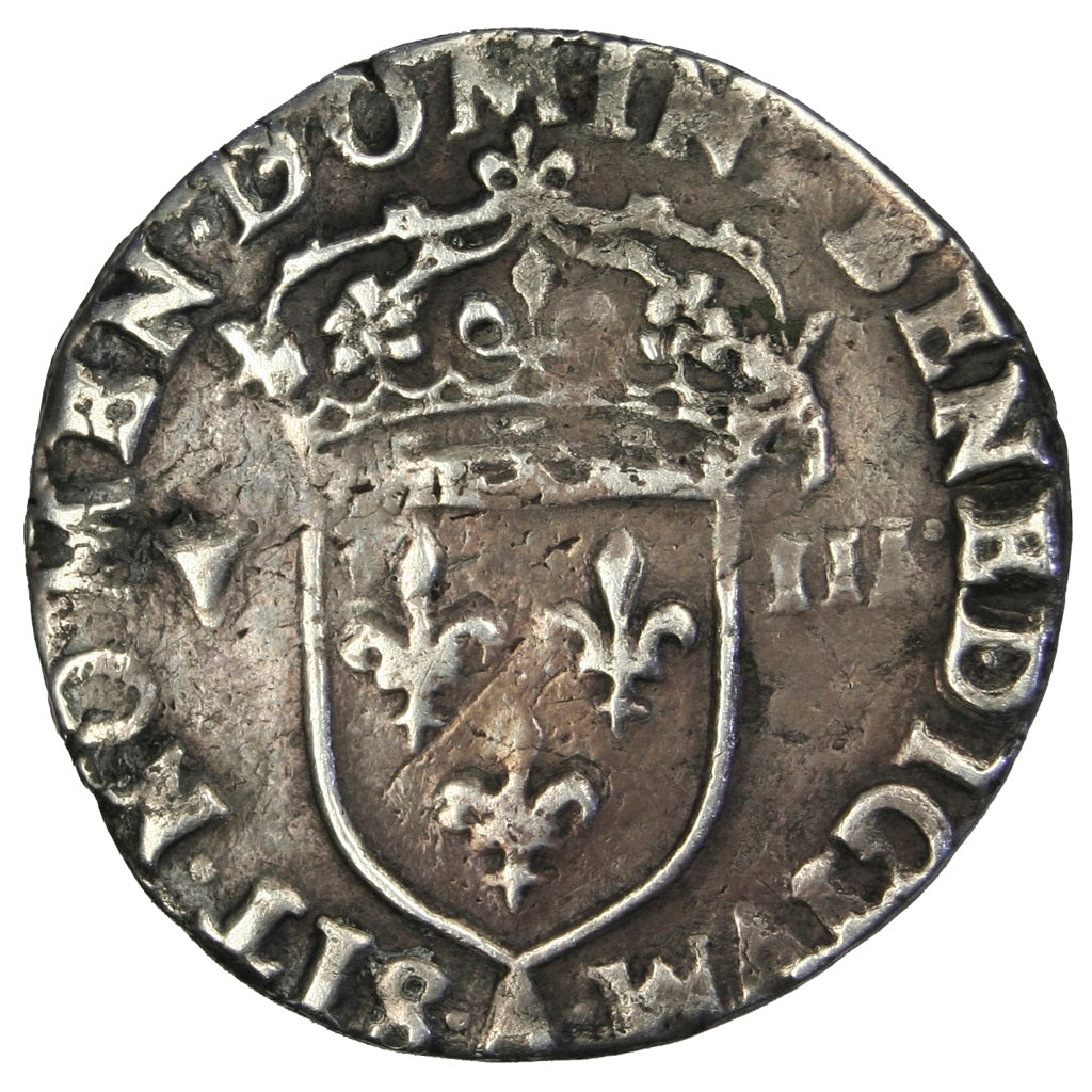 FRANCE, 1/8 Ecu, 1587, Paris, VF(20-25), Silver, Sombart #4664, 4.24