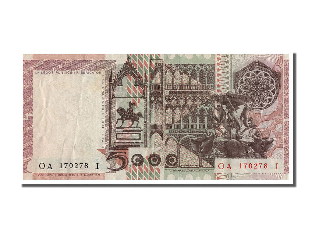 Italy, 5000 Lire, 1980, KM #105b, 1980-07-01, AU(50-53), OA 170278 I