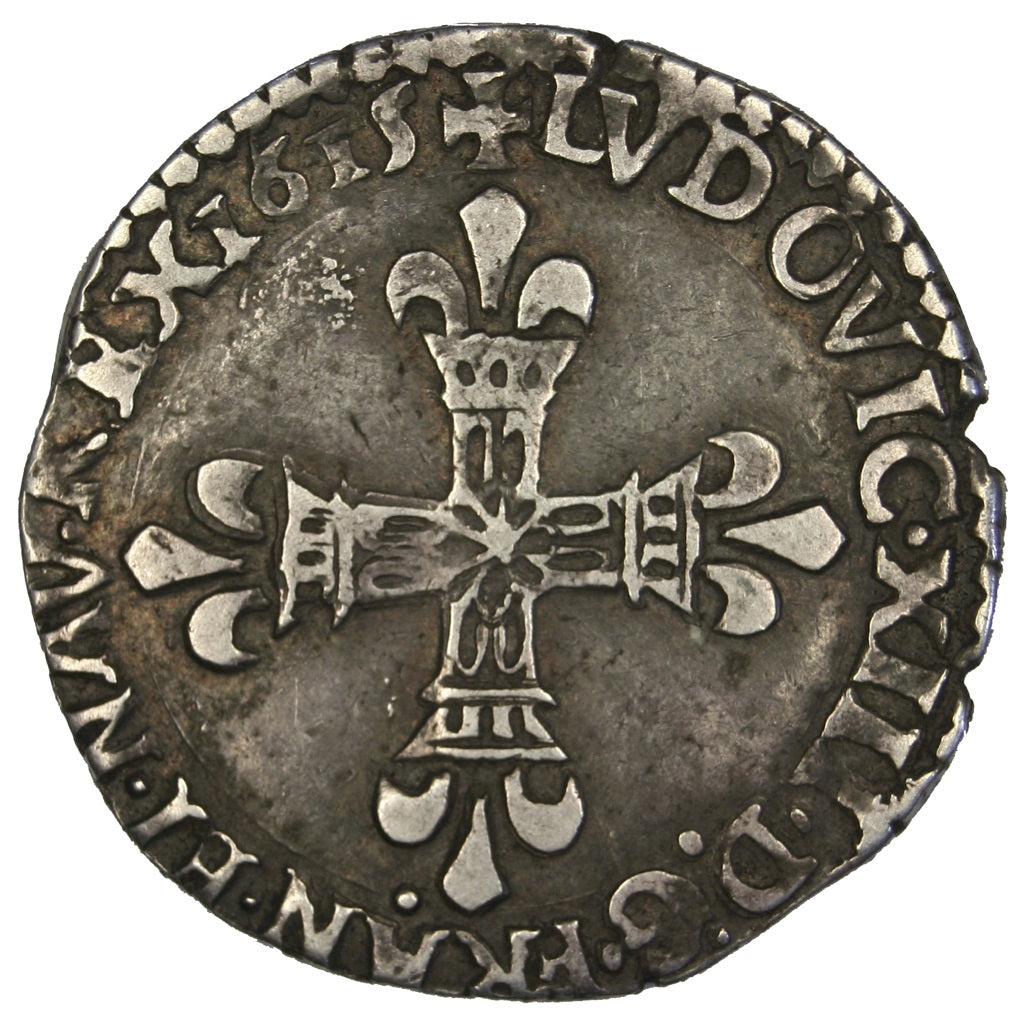 FRANCE, 1/4 Écu à la croix, 1/4 ECU, 1615, Nantes, KM #47.16, VF(30-35), Silver,