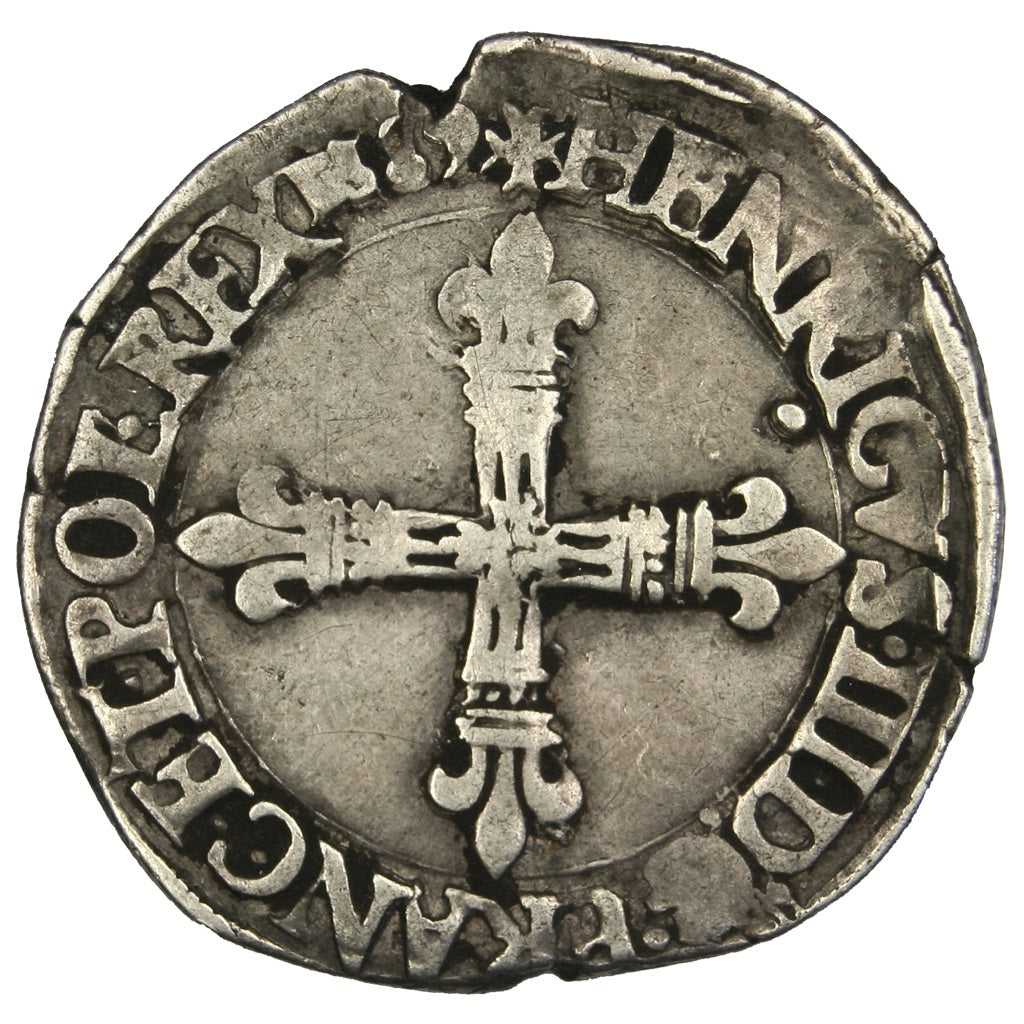 FRANCE, 1/4 Ecu, 1589, Nantes, VF(20-25), Silver, Sombart #4662, 9.54