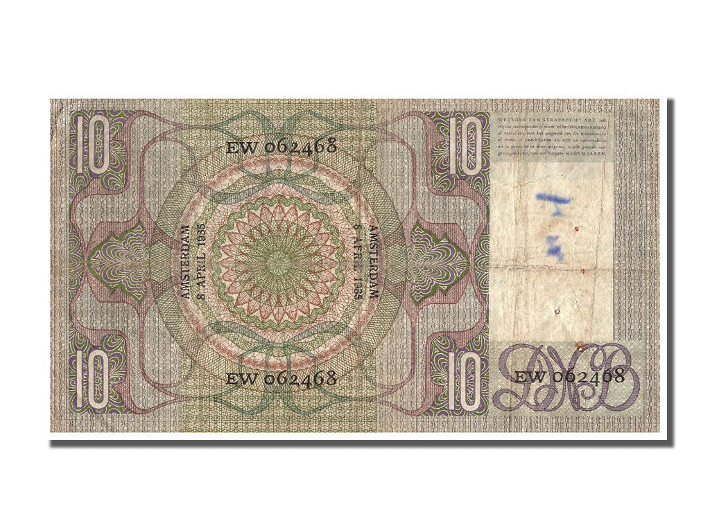 Netherlands, 10 Gulden, 1935, KM #49, 1935-04-06, VF(20-25), EW O62468