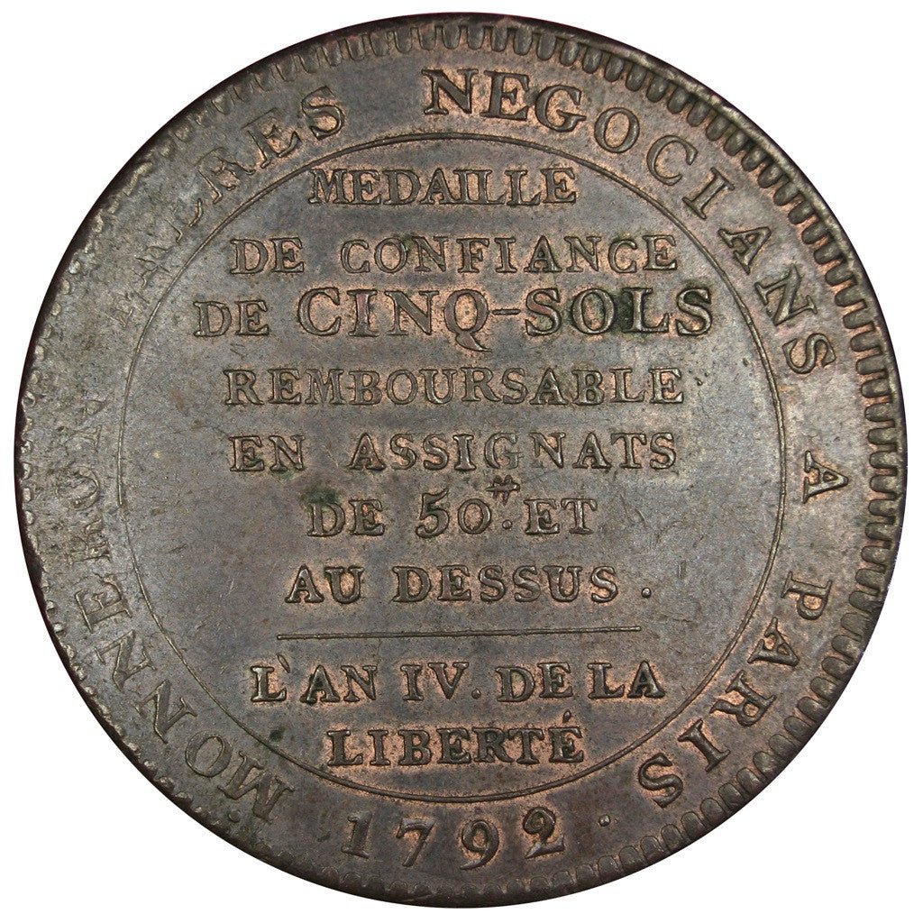 Moneta, Francia, 5 Sols, 1792, SPL-, Bronzo, Brandon:223B