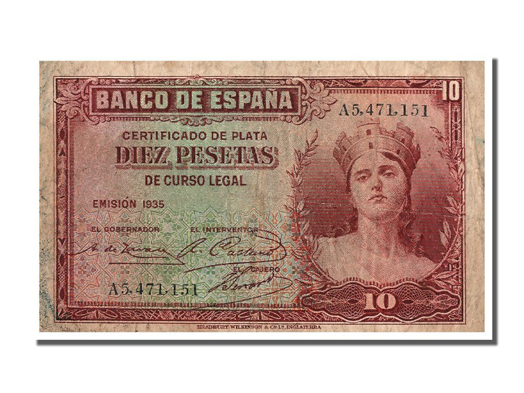 Banconote, Spagna, 10 Pesetas, 1935, MB