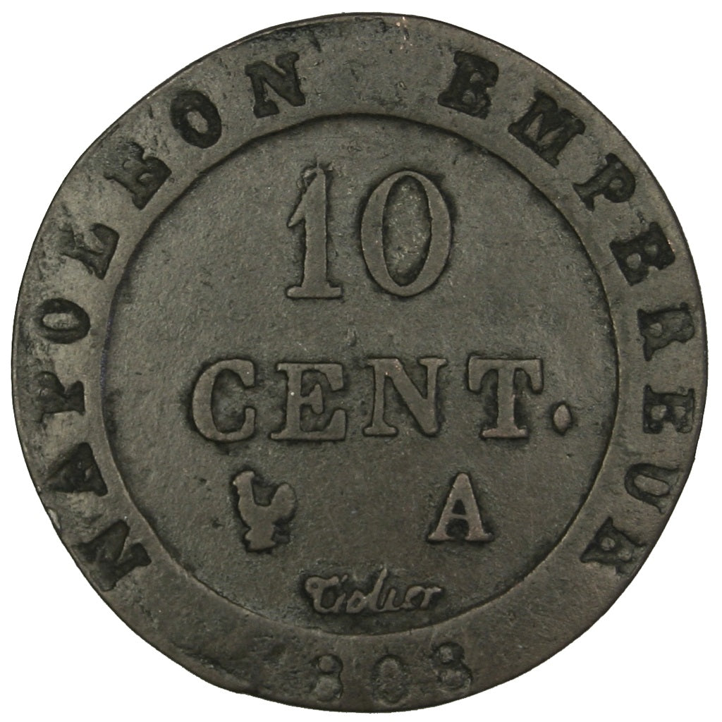 FRANCE, Napoléon I, 10 Centimes, 1808, Paris, KM #676.1, VF(20-25), Billon, G...