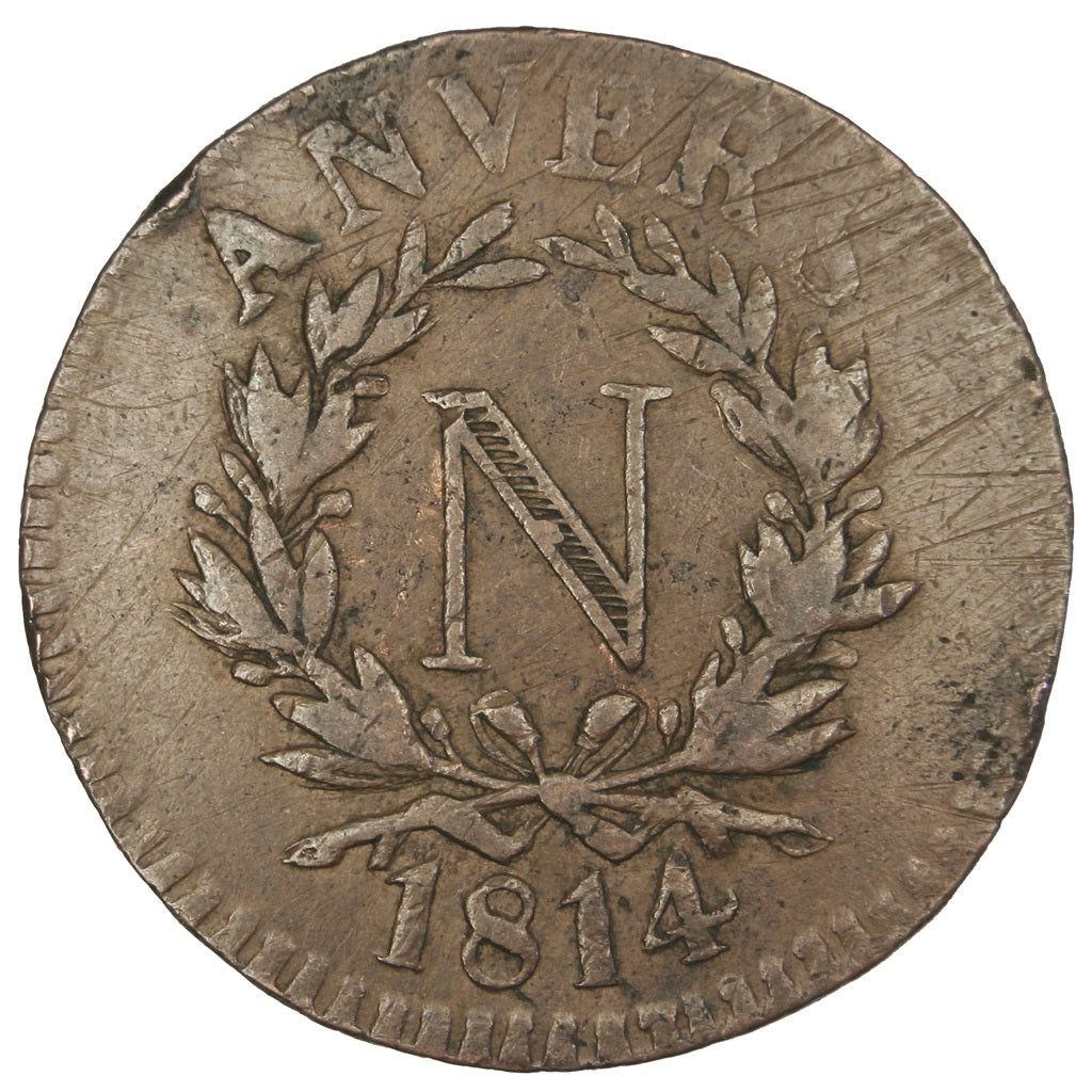 FRENCH STATES, 5 Centimes, 1814, Anvers, KM #2.1, VF(30-35), Bronze, Gadoury...