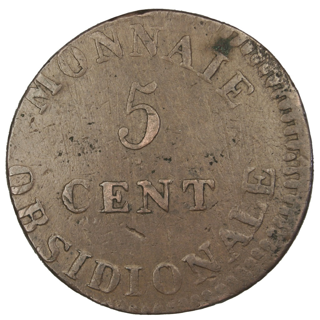 FRENCH STATES, 5 Centimes, 1814, Anvers, KM #2.1, VF(30-35), Bronze, Gadoury...