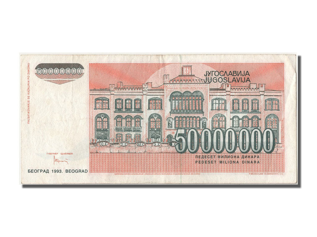 Iugoslavia, 50,000,000 Dinara, 1993, BB+